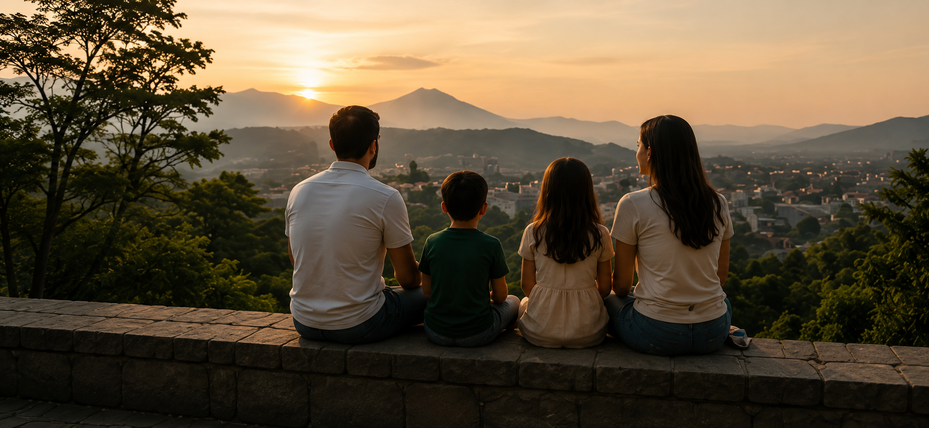 A Salvadoran family contemplating the landscape of home